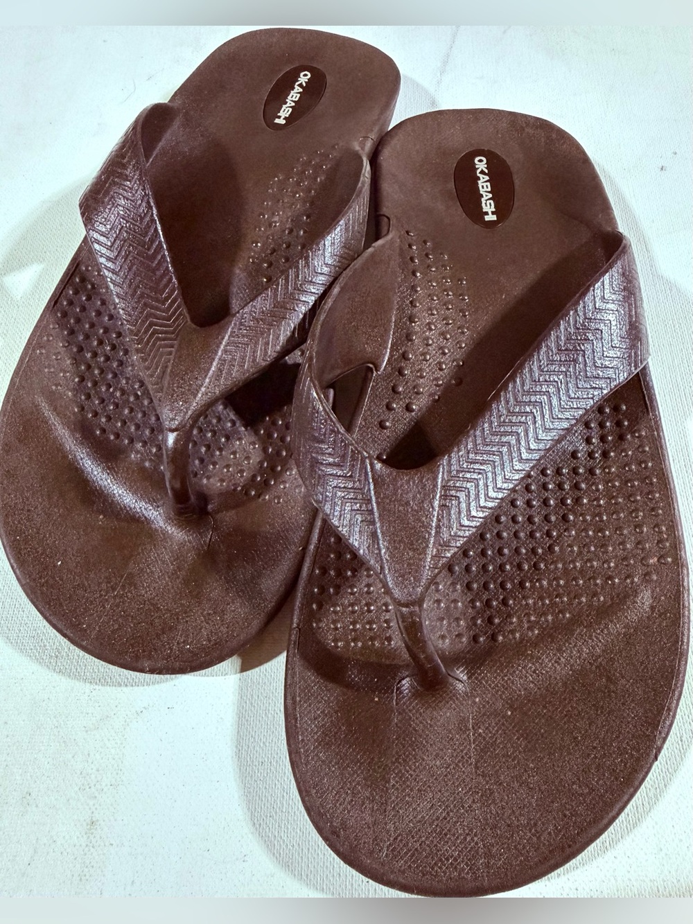 Okabashi Brown Surf Brown Chevron Strap Flip Flops